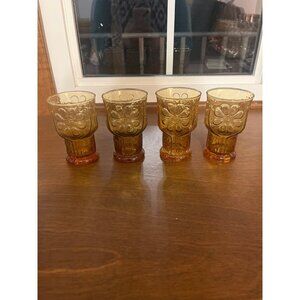 Libbey Country Garden Daisy Amber Gold 5" Glass Tumblers 12oz.